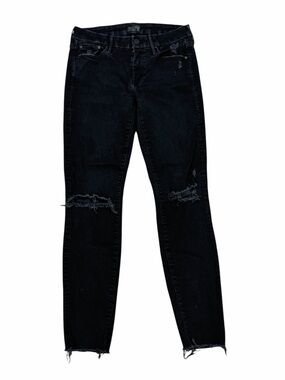 MOTHER Looker Ankle Fray Guilty As Sin Black Distressed Skinny Jeans